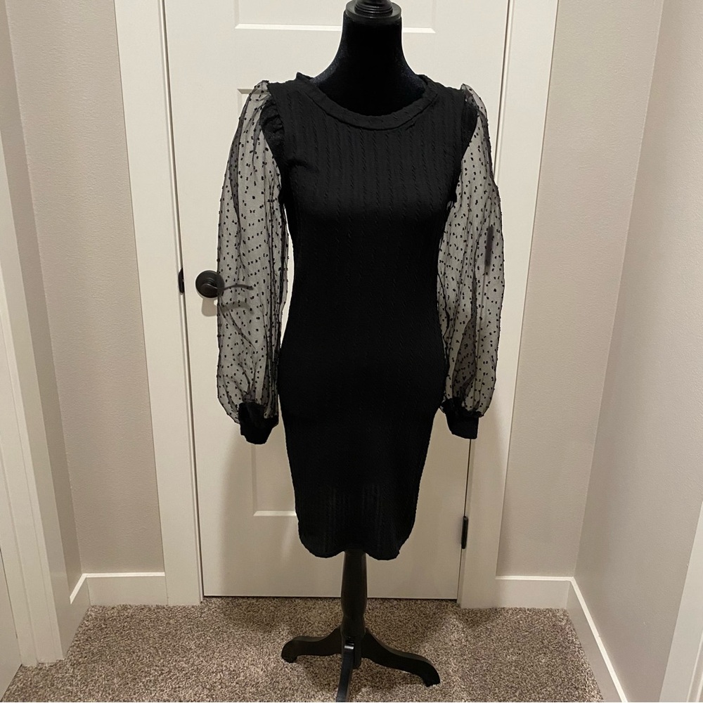 Altar'd State Black Dress with Sheer Sleeves